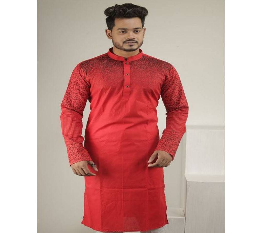 Cotton Panjabi  Red with Small Leaf Design  BK-220315