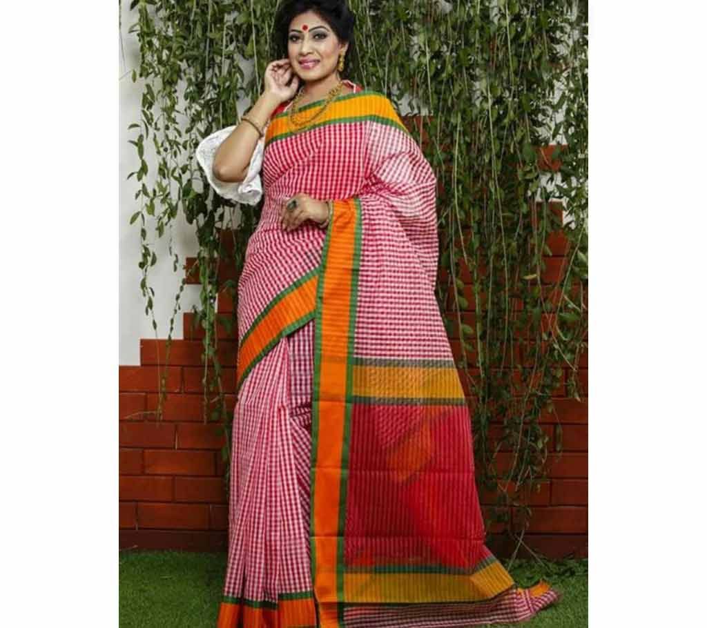 Boishakhi Lal Check Half Silk Sharee