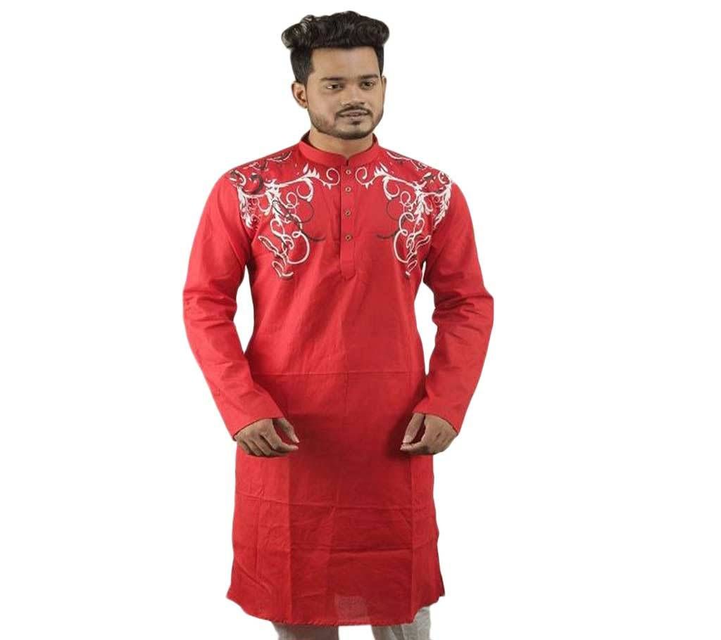 Cotton Panjabi  Red With Black and White Design  BK-220314