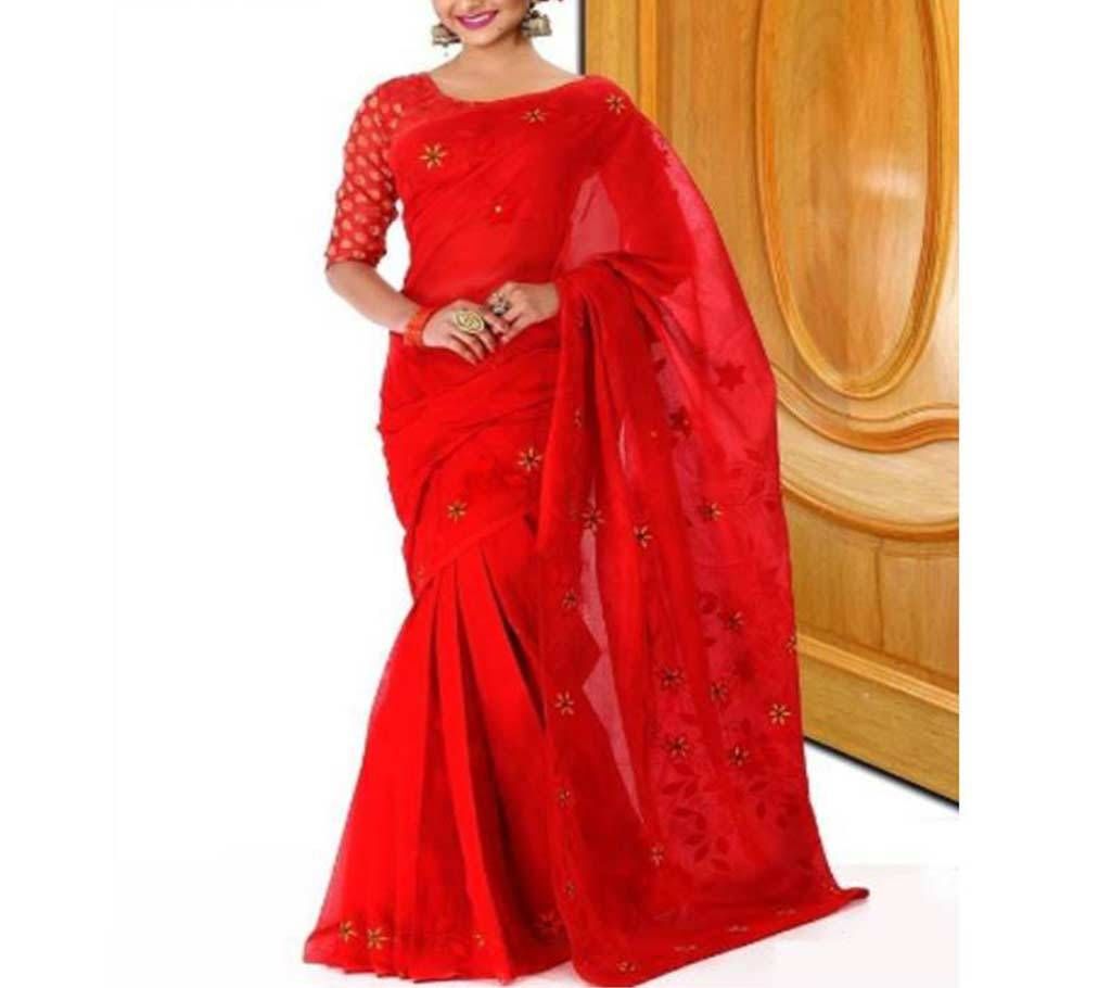 Pure cotton saree with embroidery and applique