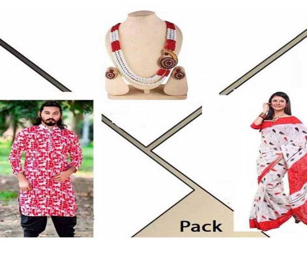 COTTON PUNJABI+COTTON SHAREE+PENDENT SET COMBO 