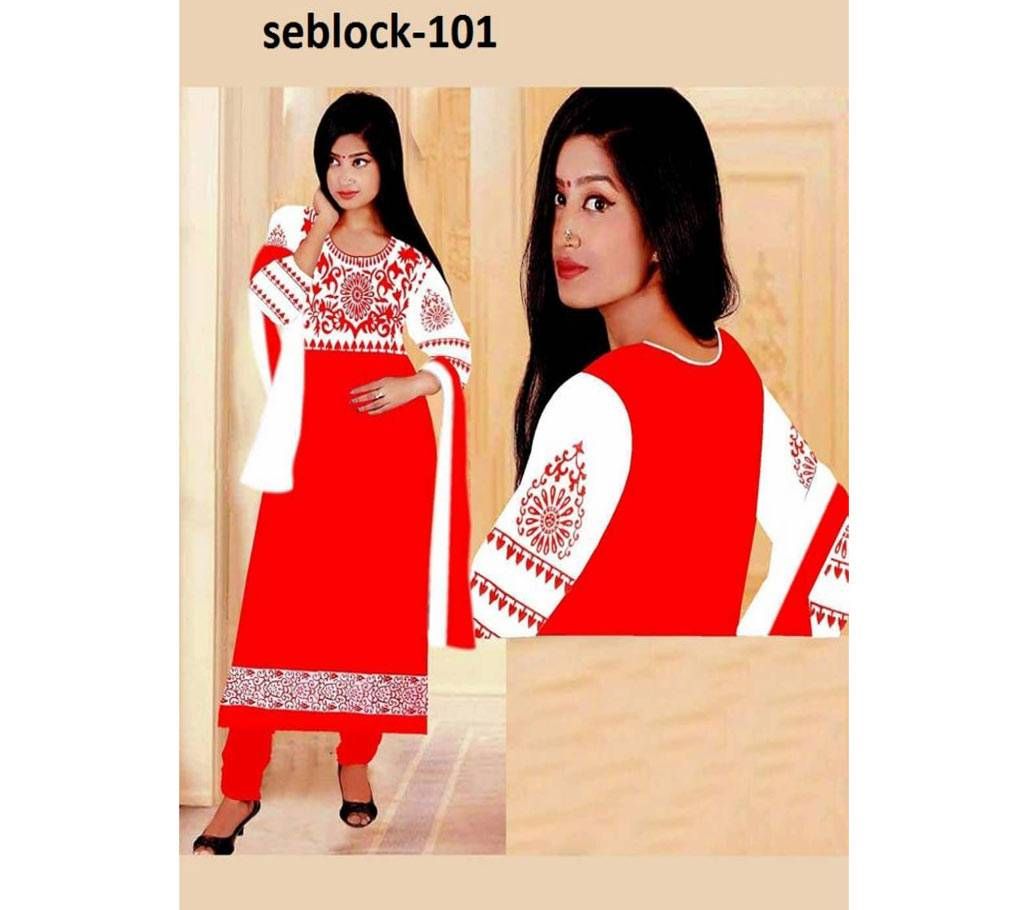 Unstitched Cotton Block Printed Salowar Kameez 