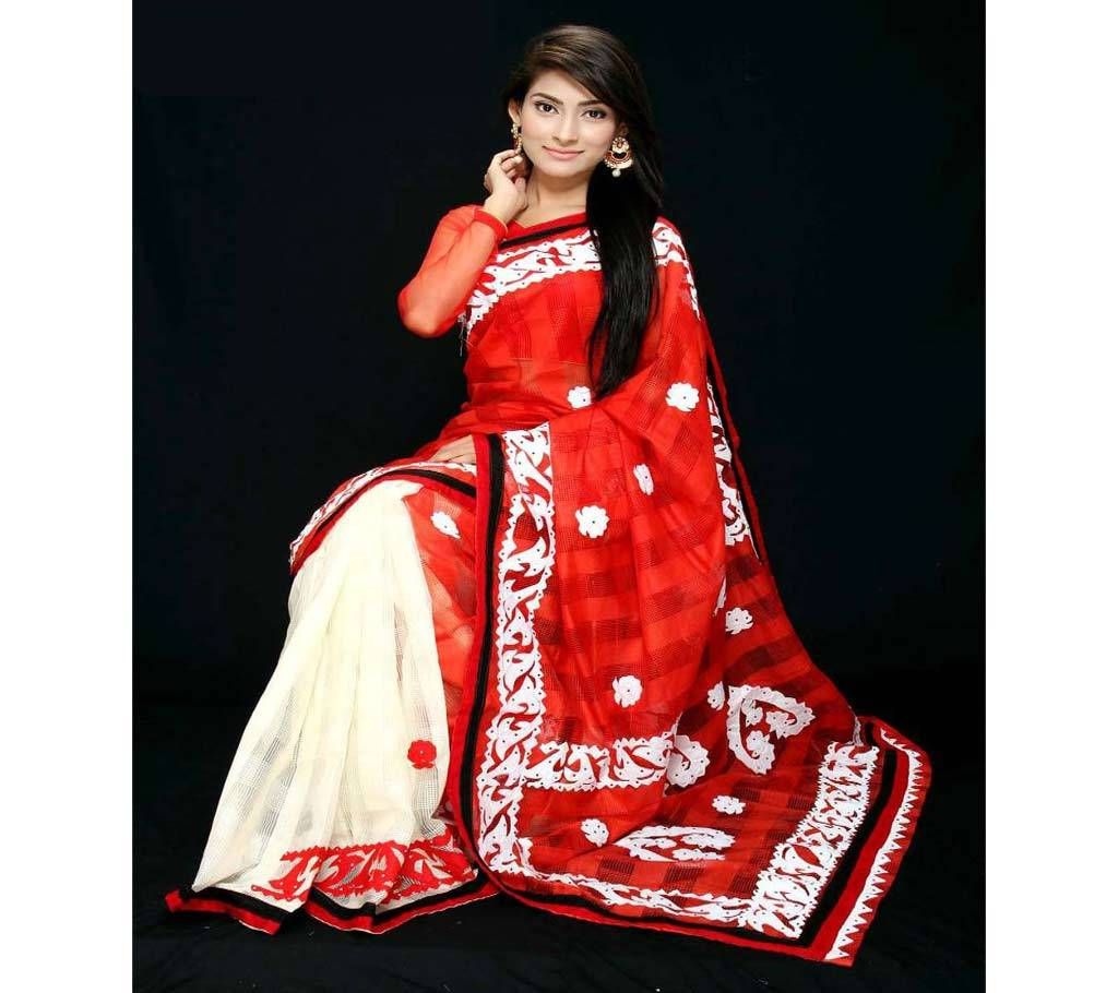 Boishakhi Red and White Silk Sharee  