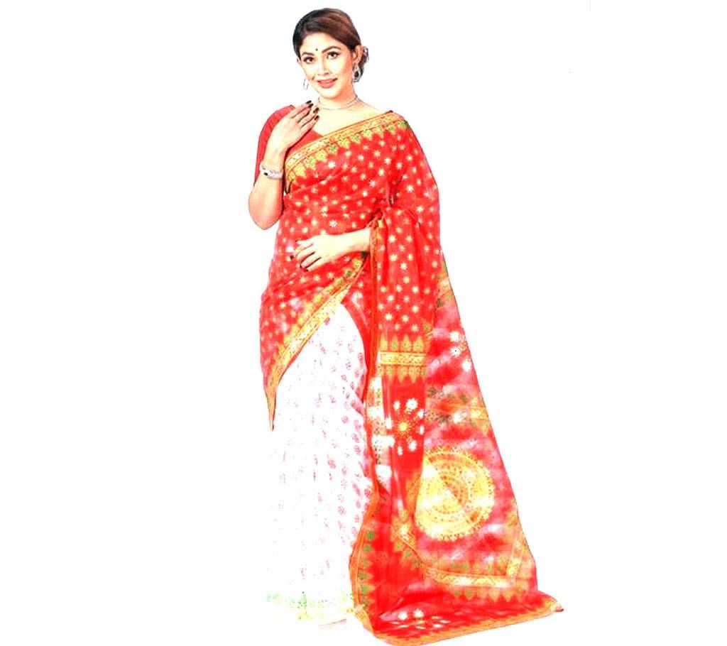 Boishakee Check silk block printed sharee