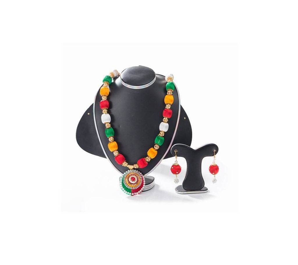 Multi Colour Silk Thread Earring & Nekelace