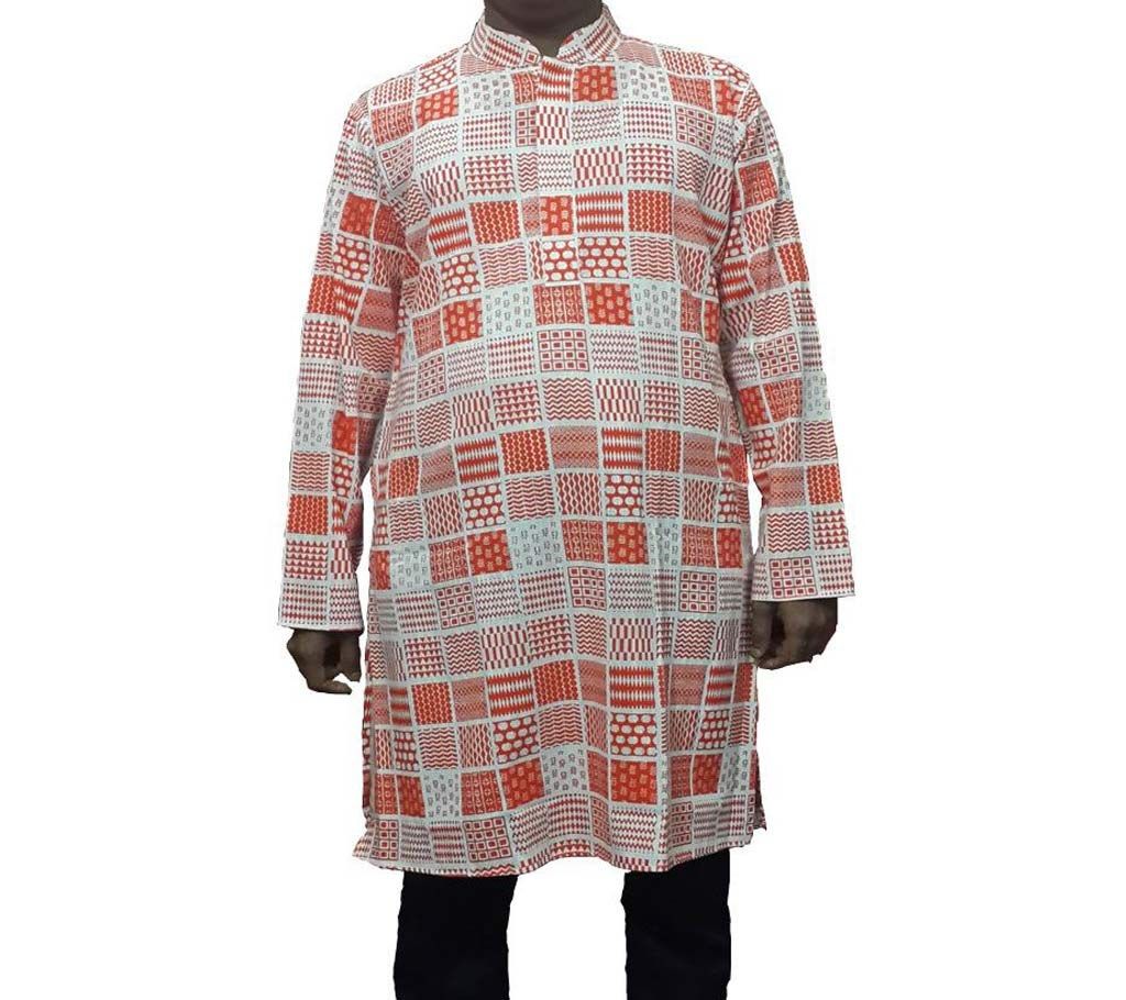 Gents semi long cotton printed punjabi 