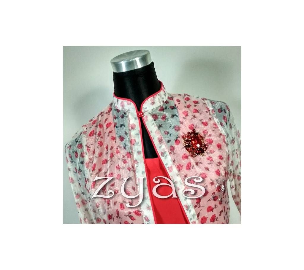Red and white floral print koti set