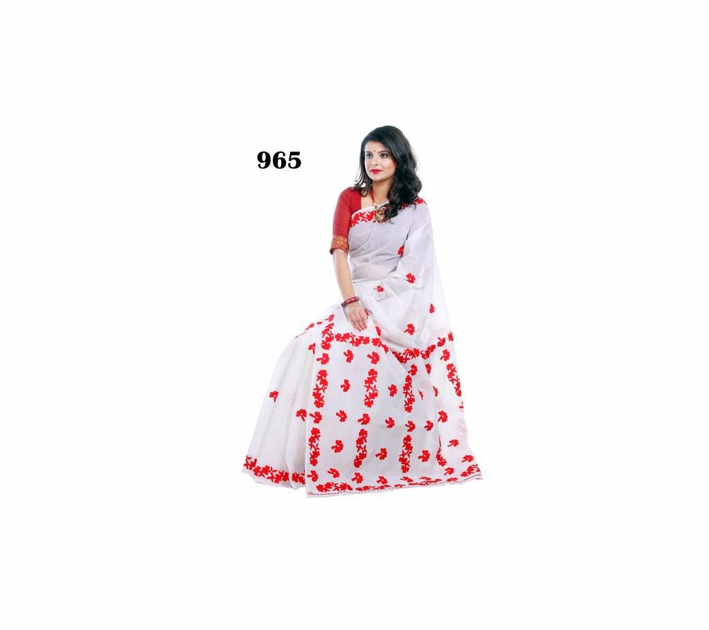 pure cotton saree, with hand embroidery & cutwork