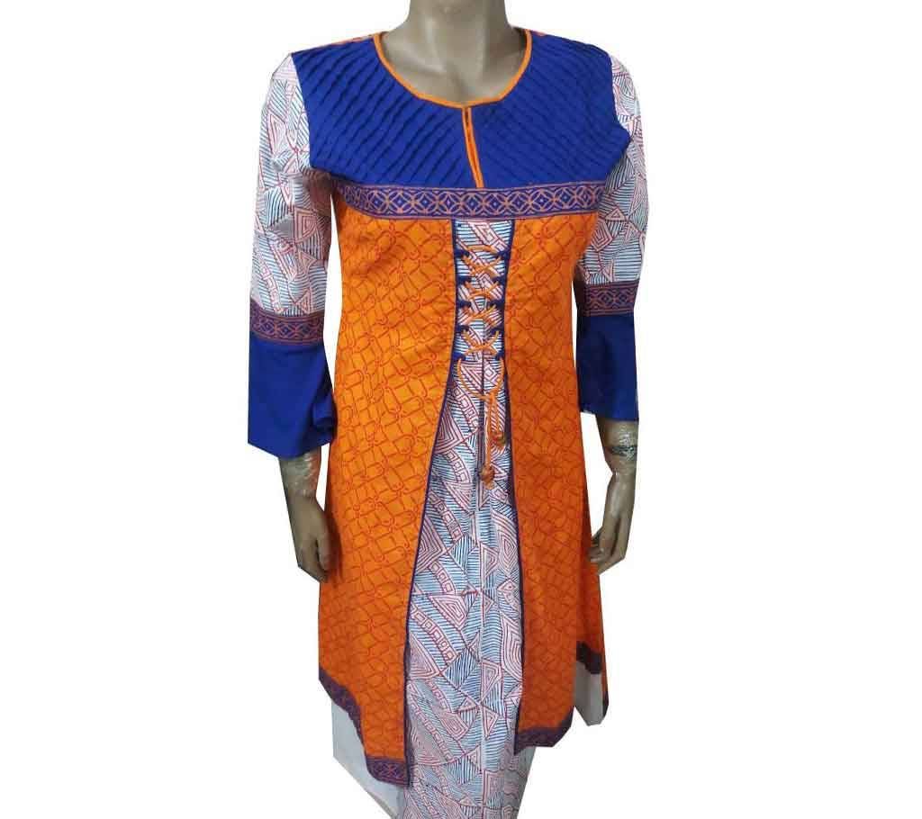 Boishakhi orange koti look skin print kurti