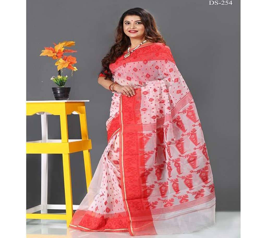 Off White with Marron Pink Whole Body Design and Marron Red Paar Jamdani Silk Sharee 