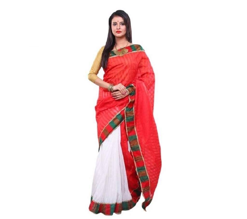red white silk sari 