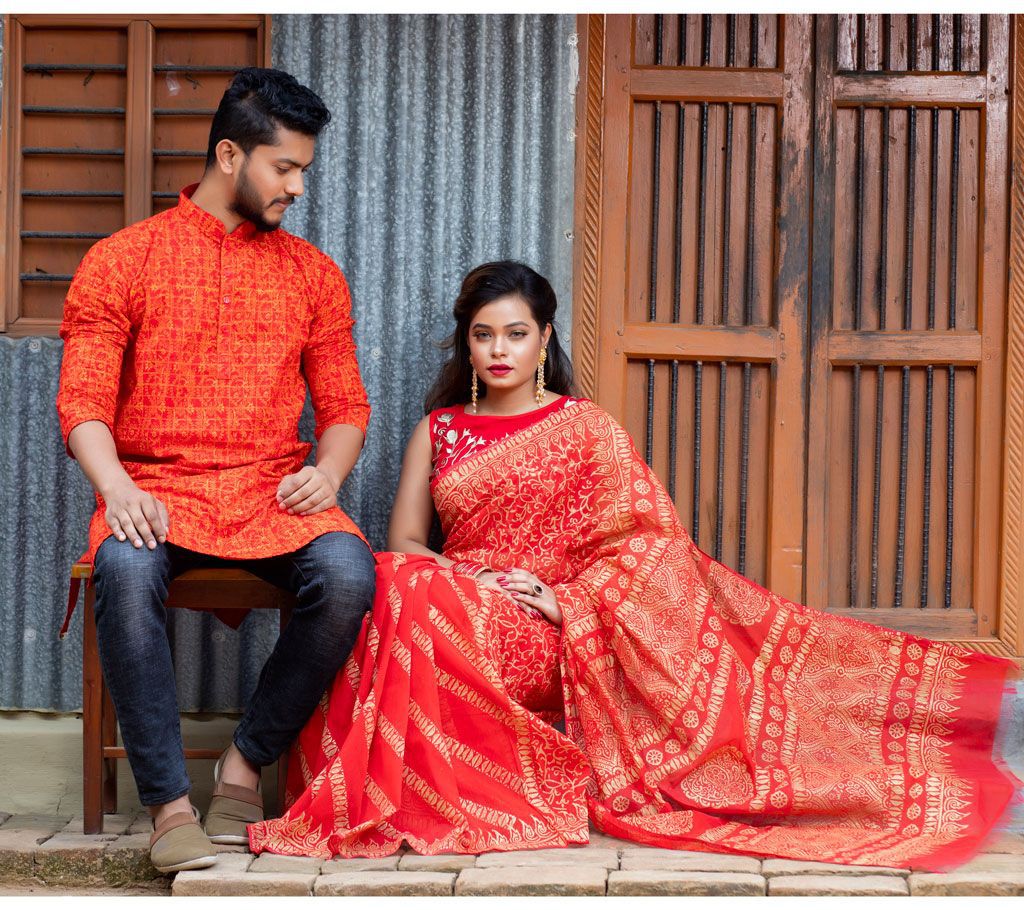 Boishakhi Spacial Couple Matching Sharee & Panjabi