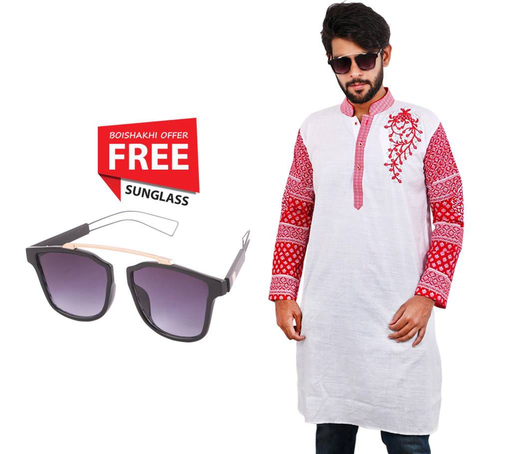 Baishaki Gents Semi Long Cotton Panjabi with Free Sunglasses 
