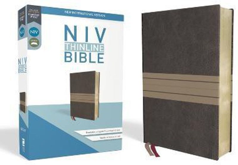 NIV, Thinline Bible, Leathersoft, Brown/Tan, Red Letter, Comfort Print  (English, Leather / fine binding, Zondervan)