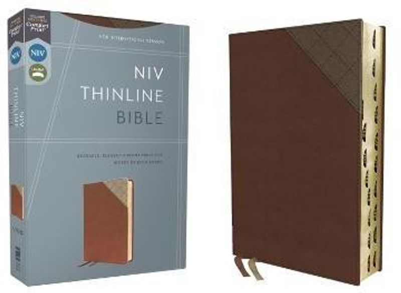 NIV, Thinline Bible, Leathersoft, Brown, Red Letter, Thumb Indexed, Comfort Print  (English, Leather / fine binding, Zondervan)