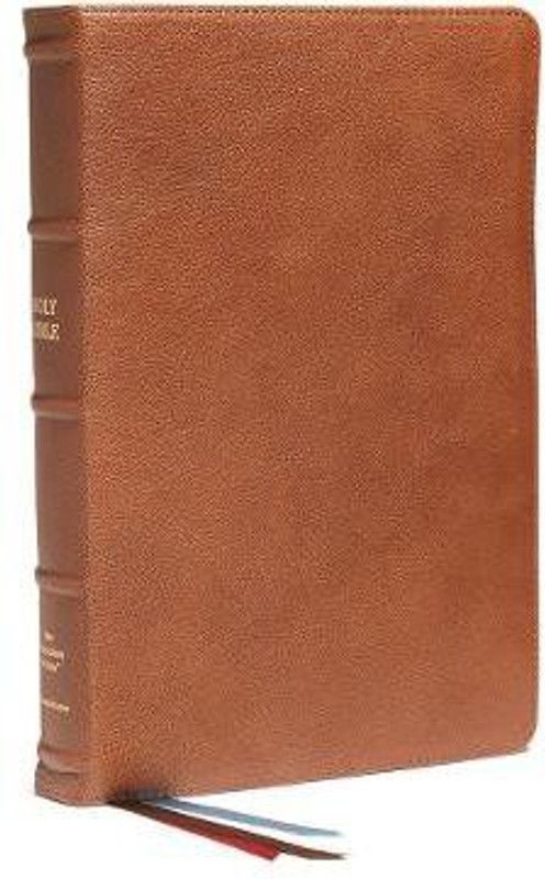 NKJV, End-of-Verse Reference Bible, Personal Size Large Print, Premium Goatskin Leather, Brown, Premier Collection, Red Letter, Thumb Indexed, Comfort Print  (English, Leather / fine binding, Nelson Thomas)
