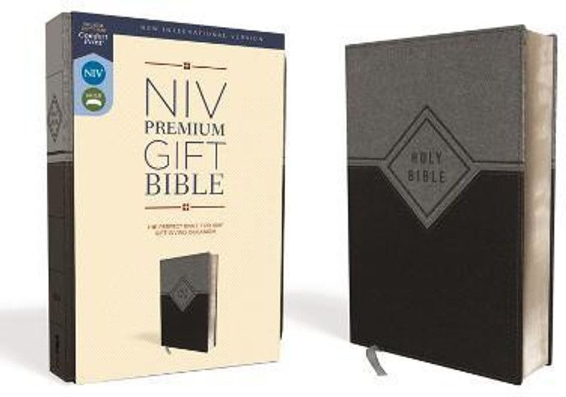 NIV, Premium Gift Bible, Leathersoft, Black/Gray, Red Letter, Comfort Print  (English, Leather / fine binding, Zondervan)