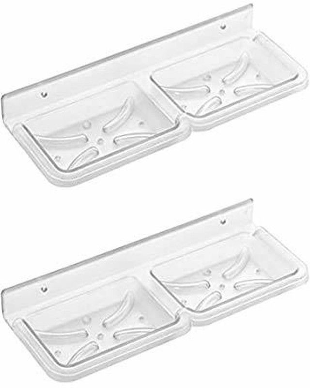 MEIKI Unbreakable Abs Heavy Plastic Double Soap Dish Soap Holder (Set Of 2 Pcs) Plastic Wall Shelf  (Number of Shelves - 1, Clear)