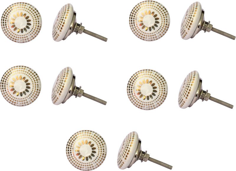 Newai Ceramic Door Handle  (Gold, White Pack of 10)