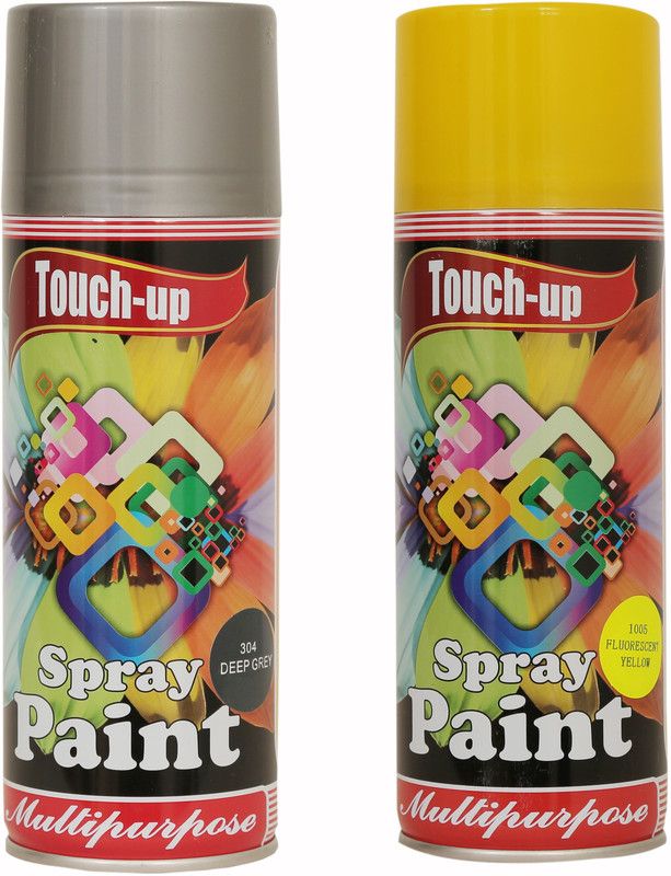 Touch-up Ready-to-Use Aerosol Spray Paint for Car, Bike, Wall Painting, Home & Furniture Medium Grey & Fluorescent Yellow Spray Paint 400 ml  (Pack of 2)