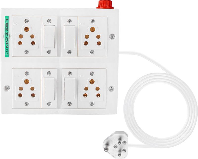 MOZZBY Extension Board with Long Wire 6 Meter 4 Socket 4 Individual Switches Power Extension Cord 6 Amp 4 Socket Extension Boards  (White, 6 m)