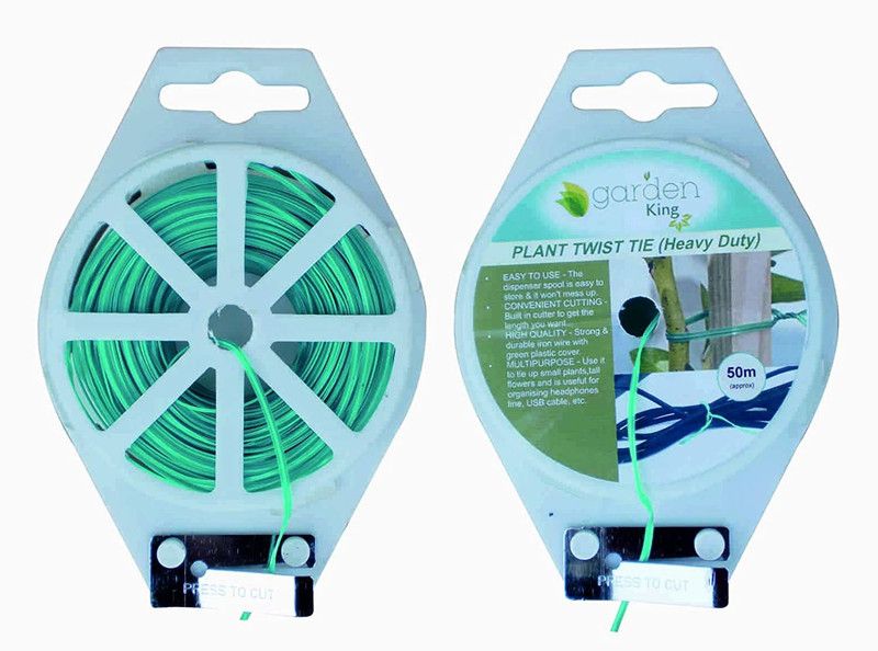 Garden King 50m Plastic Twist Tie Heavy Duty Wire Spool with Blade Cutter for Garden Yard Nursery Plants (Green) Plastic Standard Cable Tie  (Green Pack of 2)