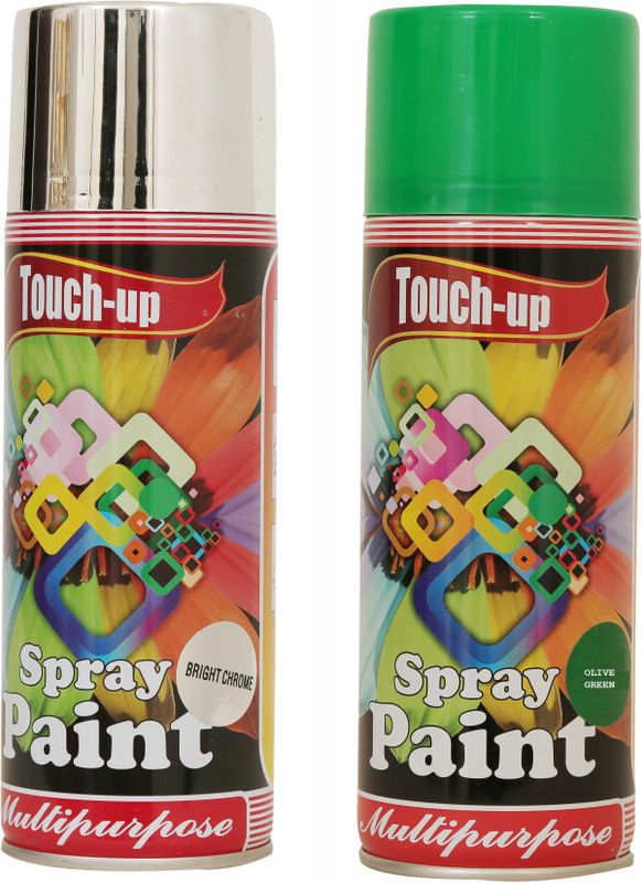 Touch-up Ready-to-Use Aerosol Spray Paint for Car, Bike, Wall Painting, Home & Furniture Bright Chrome & Olive Green Spray Paint 400 ml  (Pack of 2)