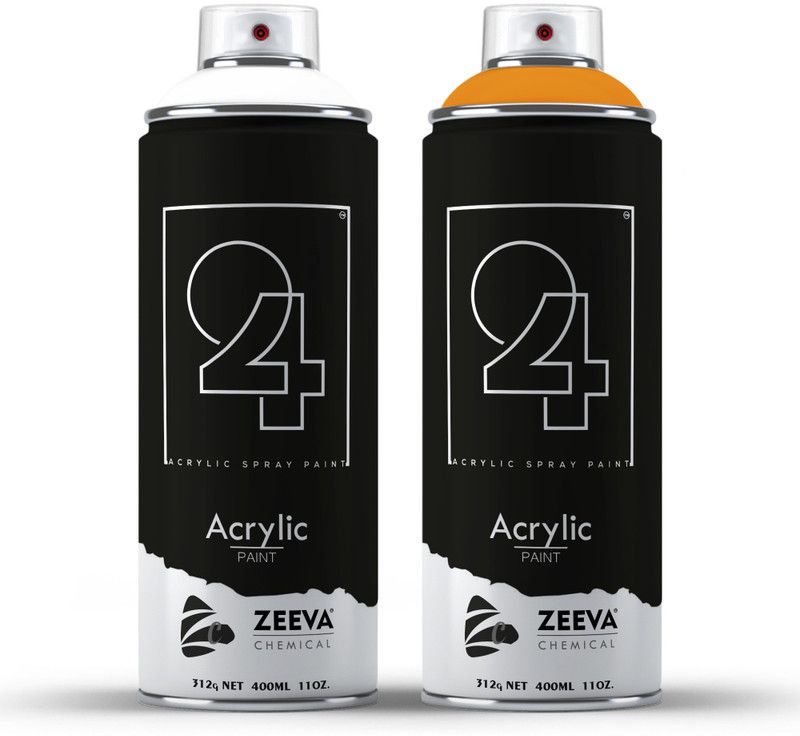 24 Acrylic Matt White & Deep Orange Spray Paint 400 ml  (Pack of 2)