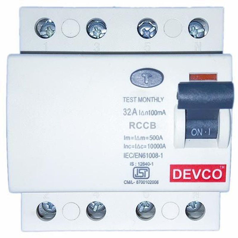 DEVCO 4-Pole 32-Amp (100mA)-RCCB RCC403210 MCB  (4)