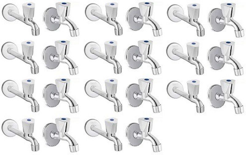 Spazio Sturdy Stainless Steel Triangle Bib Cock With Long Body Combo Pack Foam Flow Water Taps With Wall Flange (Pack of 11) (Chrome Plated, Brass Disc) Bib Tap Faucet  (Wall Mount Installation Type)