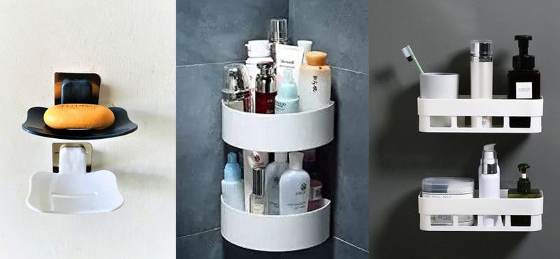 HXOSET 6Pcs Waterproof Plastic Kitchen Bathroom Soap Holder/Magic Sticker Soap Dishes Plastic Wall Shelf  (Number of Shelves - 6, White, Black)