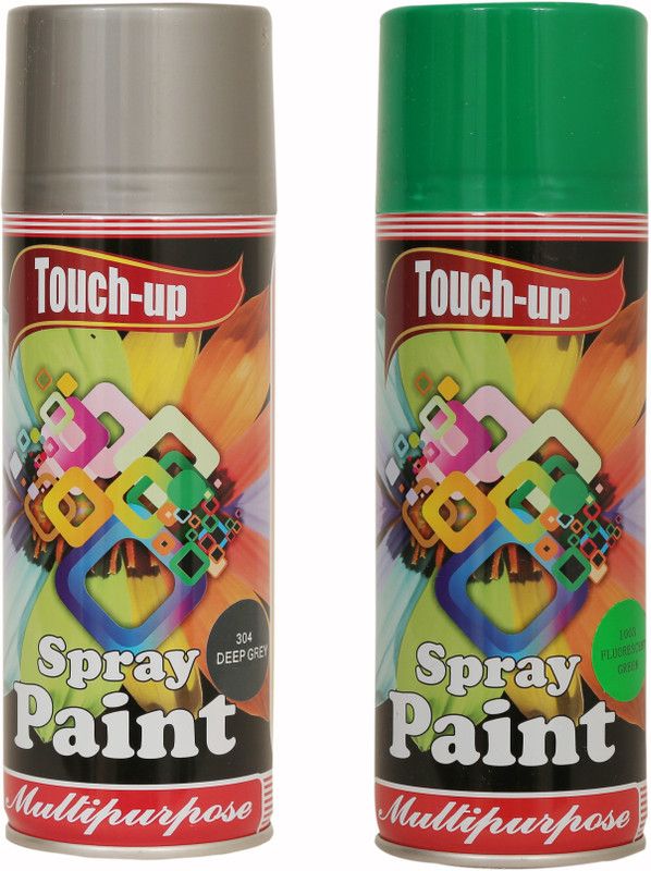 Touch-up Ready-to-Use Aerosol Spray Paint for Car, Bike, Wall Painting, Home & Furniture Medium Grey & Fluorescent Green Spray Paint 400 ml  (Pack of 2)