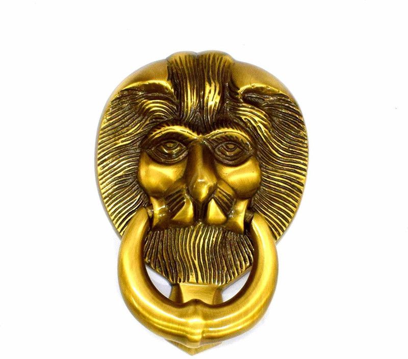Wigano Antique Finish 5"inch Brass Made Lion Face Brass Door Knocker Home Decor Brass Door Knocker  (Antique Brass)