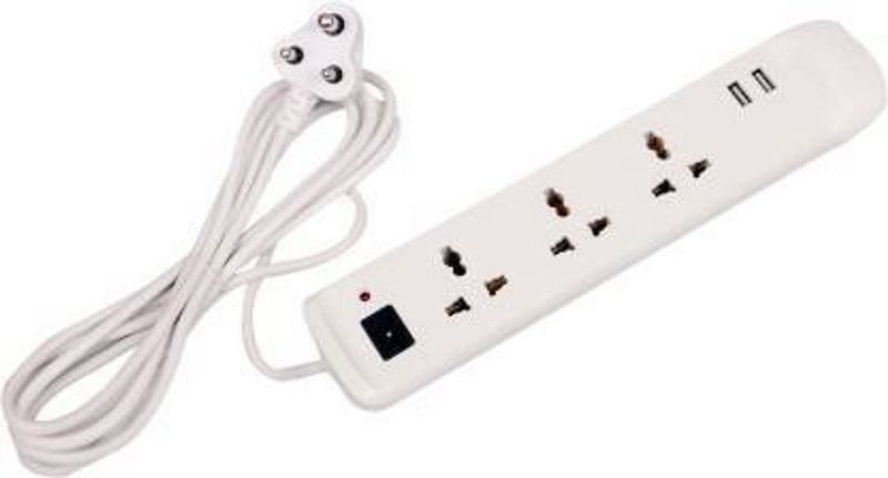 bajaj BAJAJ 3 WAY SPIKE AND SURGE GUARD WITH 2 USB 5 Socket Extension Boards  (White)