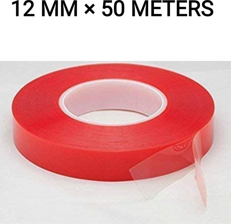 R K SALES Super Strong Polyester Double sided Tape, 12mm×50 meters, Pack of 2 50 m Mirror Mounting Tape  (Red Pack of 2)