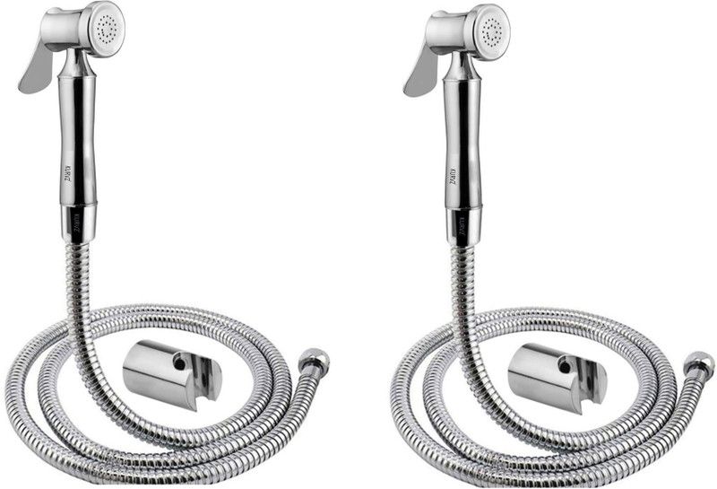 Kurvz Shark (BRASS) Health Faucet with 1.5 mtr Flexible SS Tube and Wall Hook (Set of 2) Faucet Set