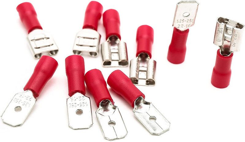 RPI SHOP Male Female Spade Bullet Wire Connector, Electrical Crimp Terminals, (FDD 1 - 250, MDD 1-250) Each 50 Pcs Each, Pack of 100 Pcs (Red) Bullet Wire Connector Wire Connector  (Red, Pack of 50)