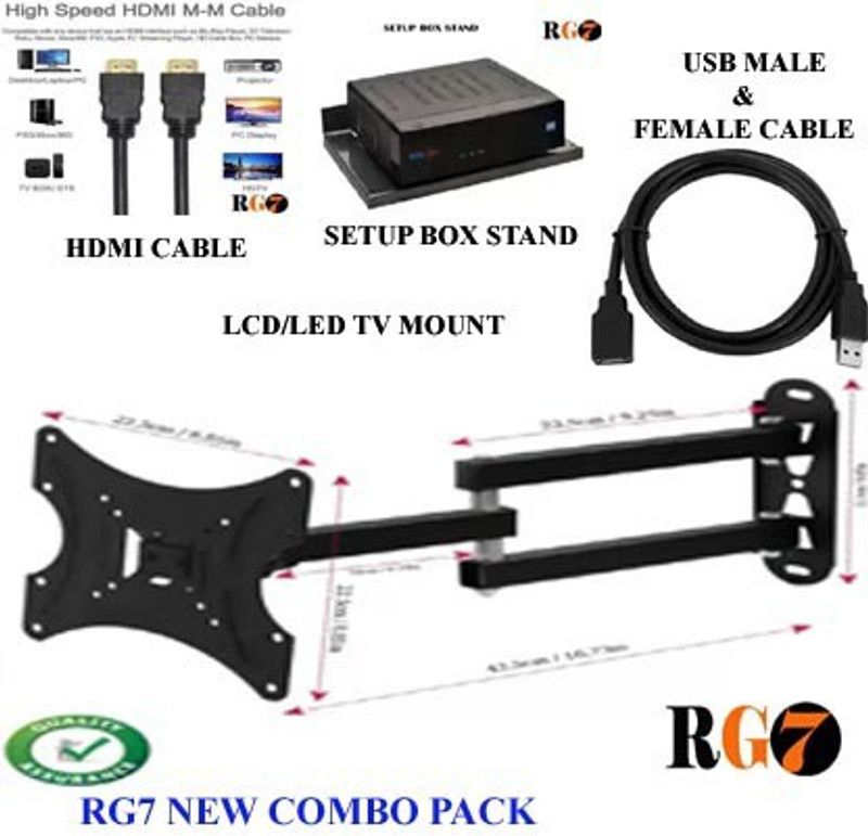 RG7 COMPOPACK TV Wall Mount , HDMI CABLE ,SETUPBOX STAND ,MALE FEMALE USB CABLE TV Stand Base  (Furniture Accessories, Brass, Rubber)