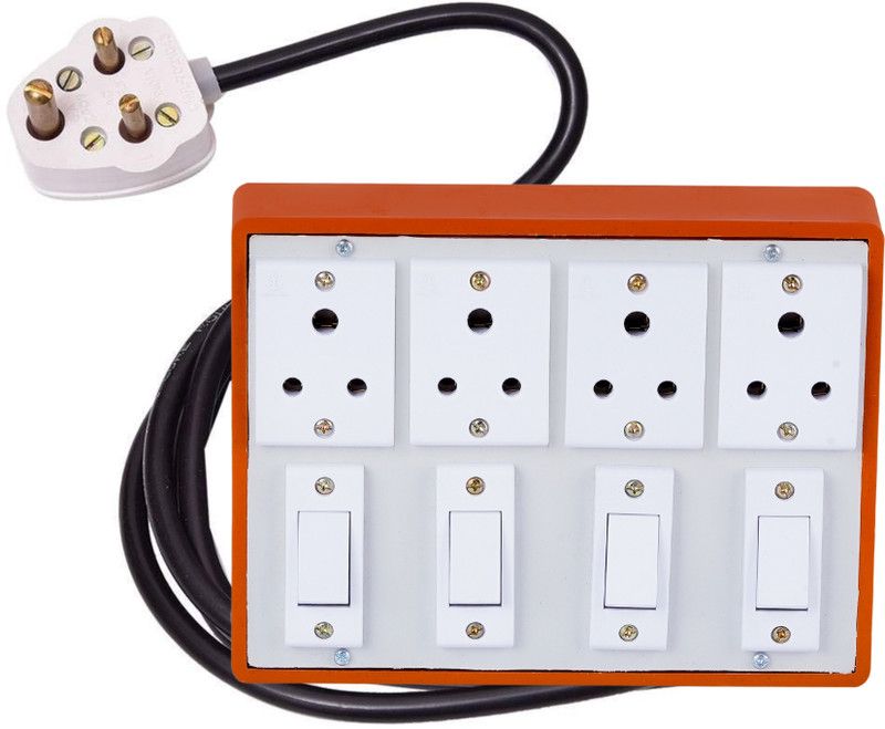 JELECTRICALS Brown (4+4) Heavy Duty Extension Board 6A 4 Anchor Switch & 10 Meter Copper Wire 4 Socket Extension Boards  (Brown, 10 m)