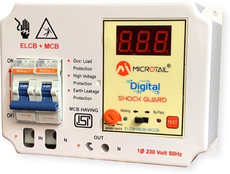 MICROTAIL Single Phase 32A 2 Pole Digital RCCB + ISI Marked MCB High Voltage Protection ELCB+MCB+RCCB Digital MCB  (2)