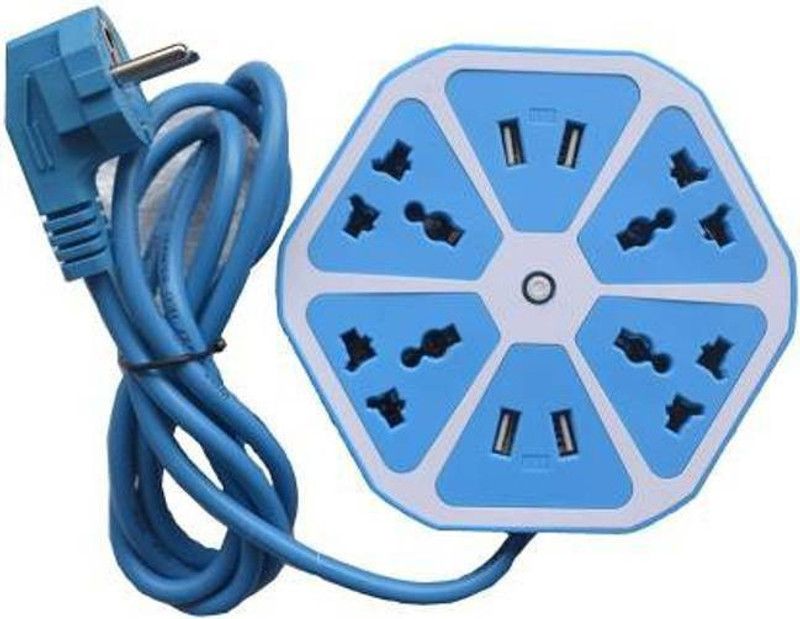 V P ENTERPRISES Hexagon Socket Extension board with 4 USB charging point + Multi Switched 4 4 Socket Extension Boards  (Blue, 1.5 m, With USB Port)