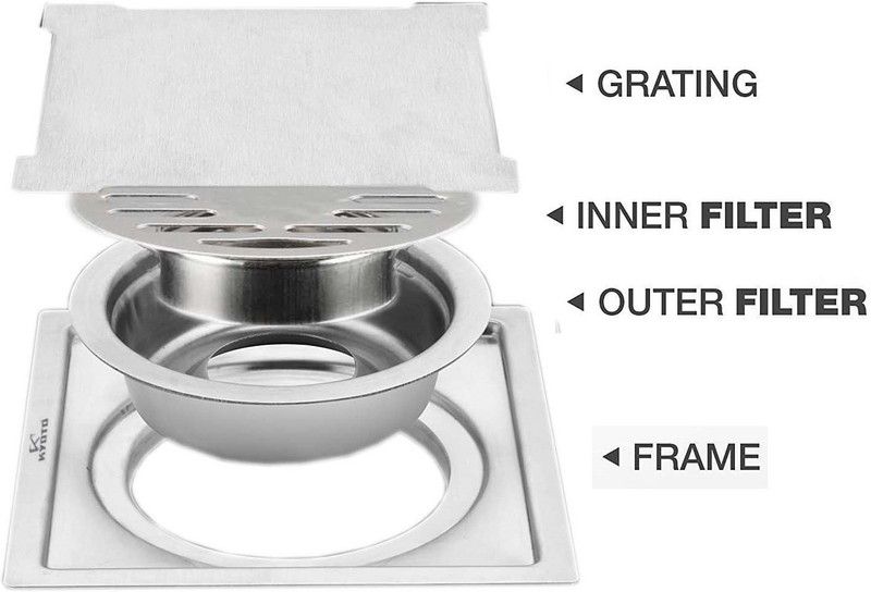 KYOTO Floor Stainless Steel Push Down Strainer  (15 cm Set of 1)