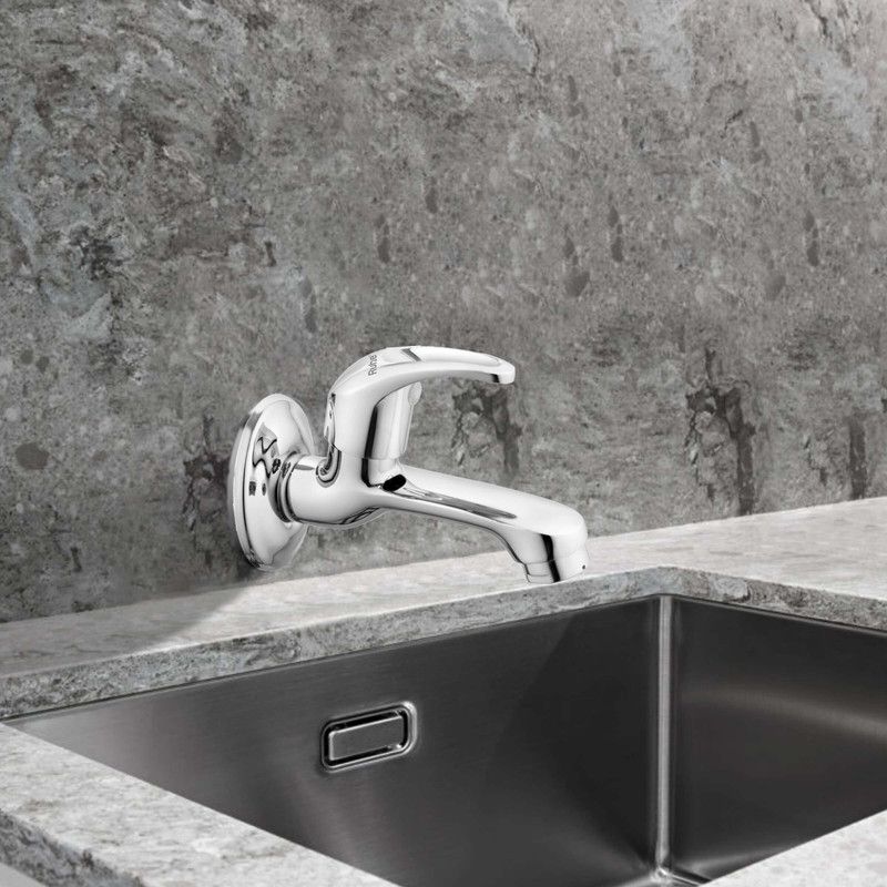 RUHE Aqua Brass Bib Cock Long Body Faucet/Tap with Wall Flange Aqua Bib Tap Long Body Faucet with Wall Flange Bib Tap Faucet  (Wall Mount Installation Type)