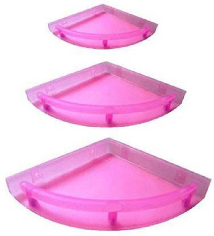 Reddrop UnBreakable" Premium Quality Crystal Clear Corner Set Plastic Bathroom Corner Shelves Plastic Wall Shelf  (Number of Shelves - 3, Pink)