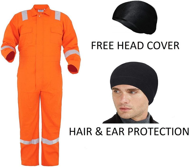 Solitaire Boiler Suit With Free Head Cover Hair & Ear Protection Paint Coverall  (L)