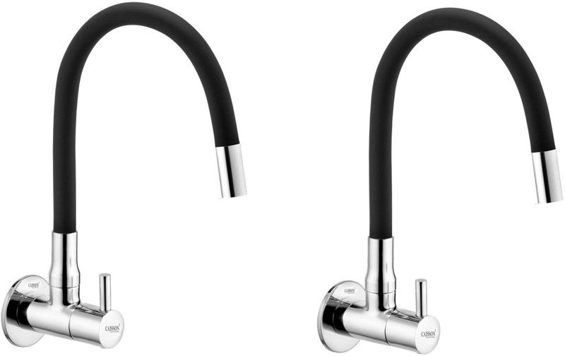 Caisson Trubo (Brass ) Sink Cock with Silicon Swivel Spout, Black & Chrome Finish (Set of 2) Spout Faucet  (Wall Mount Installation Type)