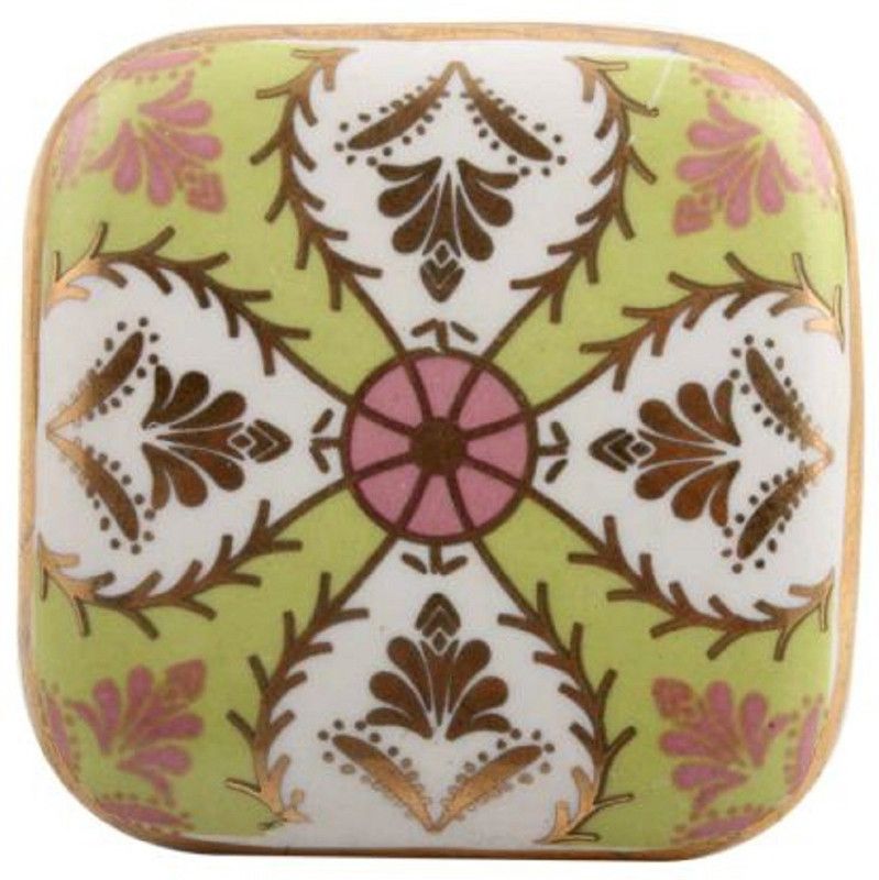 Indianshelf Leaf Flower Square Ceramic Cabinet/Drawer Handle  (Multicolor Pack of 2)
