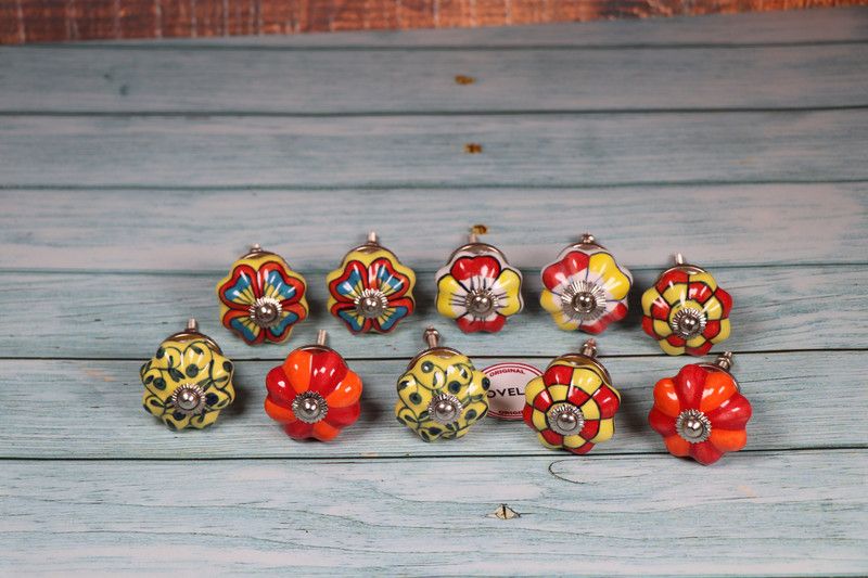 Novelika Cupboard Cabinet/Door Knobs/Drawer Pulls/Ceramic Knobs for Cabinets SET OF 10 Ceramic Cabinet/Drawer Handle  (Multicolor)