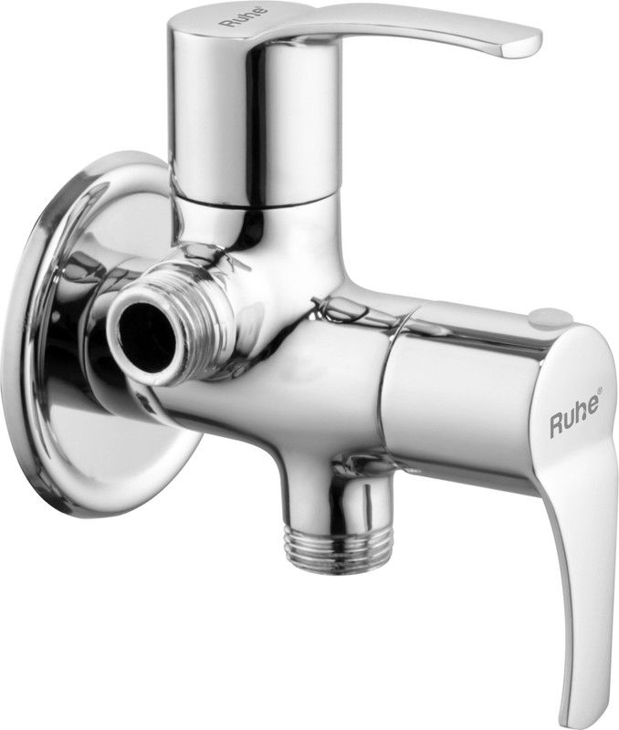RUHE Euphoria Brass Angle Valve Two Way Double Handle Faucet/Tap with Wall Flange (Chrome Finish) Euphoria Brass Angle Valve 2 in 1 Double Handle Bib Tap Faucet  (Wall Mount Installation Type)