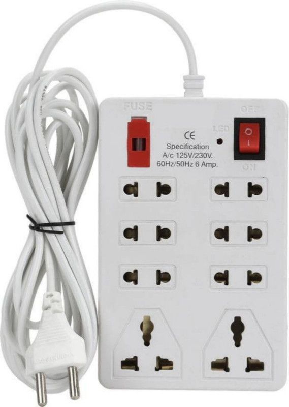 Sanhan ELECTRIC BOARD EXTENSION CORD POWER STRIP SURGE PROTECTOR MULTI PLUG 8 sockets with 3m wire 8 Socket Extension Boards  (White, 3 m)